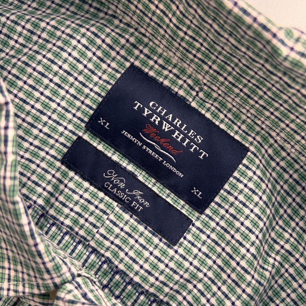Charles Tyrwhitt Weekend Men Green Blue Plaid Cotton Long Sleeve Shirt XL - Picture 2 of 6